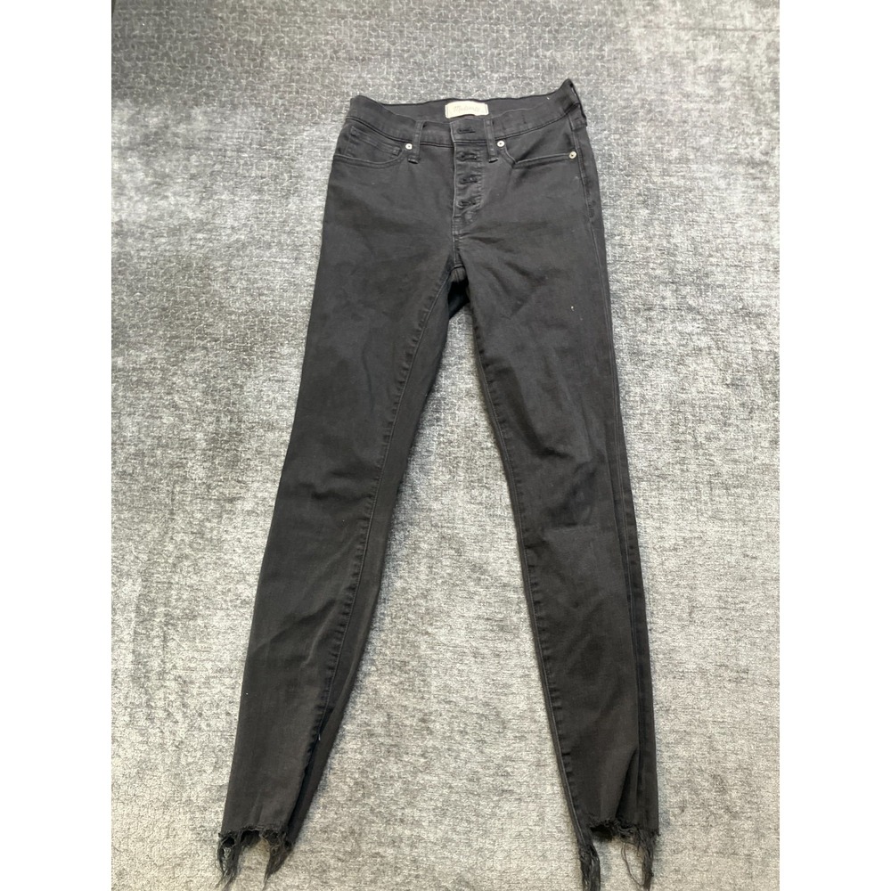 Madewell Skinny‎ Jeans 24 Black Denim Stretch High Rise Button Fly Frayed Hem